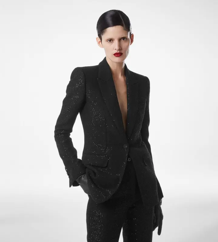 SEQUINED WOOL BLEND CREPE SINGLE BREASTED JACKET BLACK online